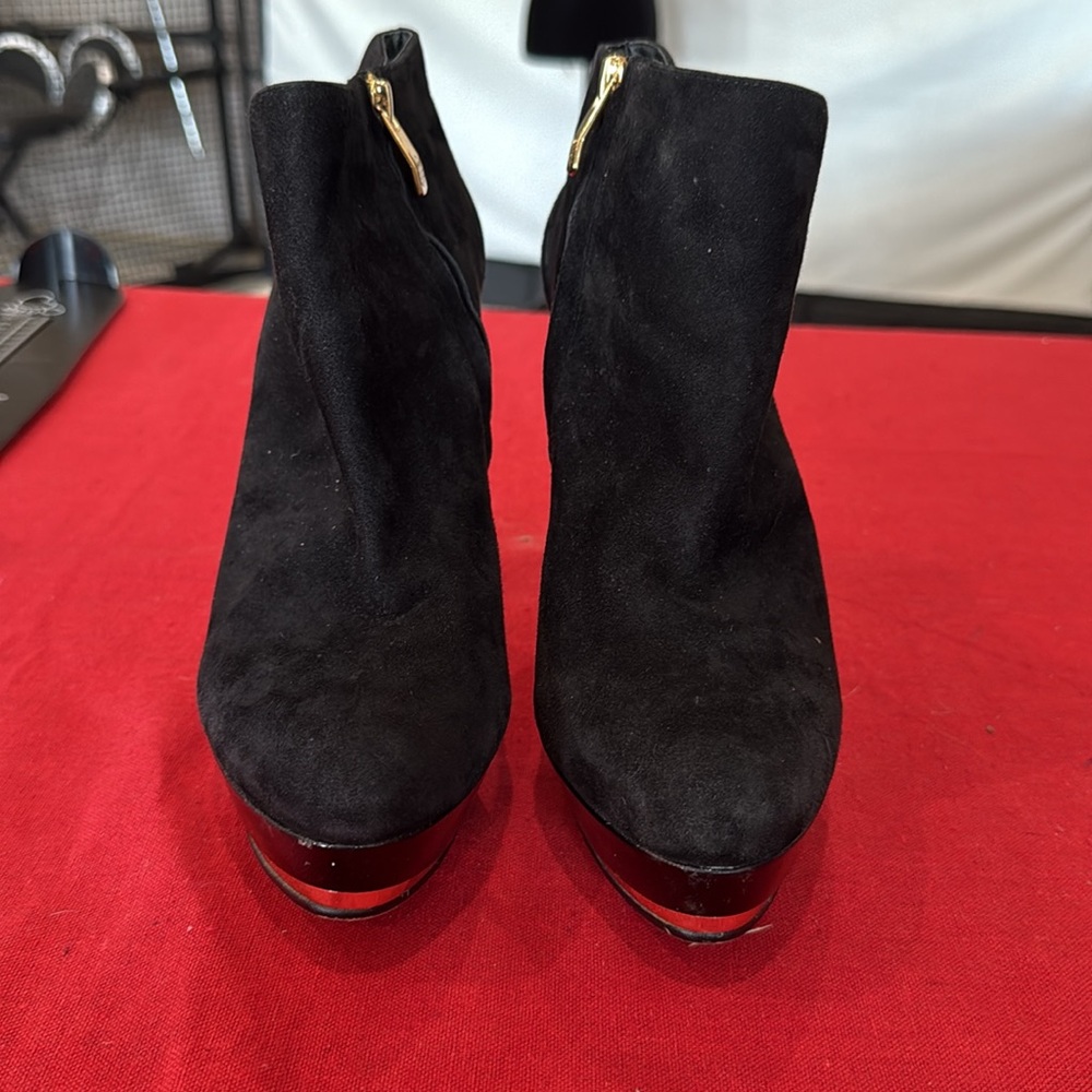 Vince Camuto Black Heeled Booties with Gold Studs - Picture 2 of 4